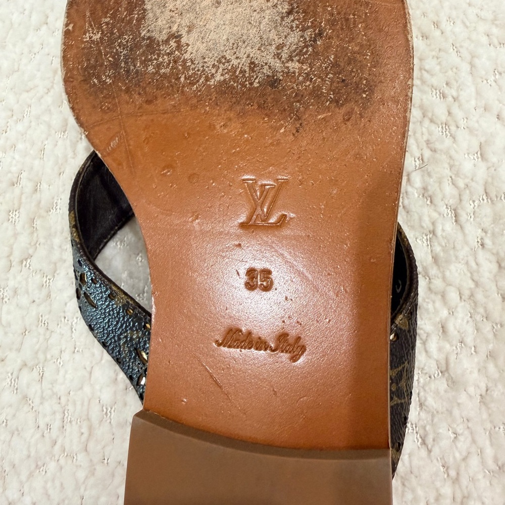 Louis Vuitton Brown and Black Sandals Flip Flops with Gold Accents 35 - Picture 6 of 8